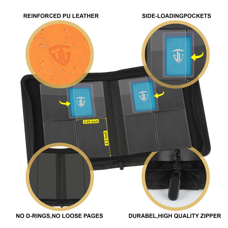 TCGUARD Toploader Binder Holds 112 Toploaders  4 Pocket Top Loader Binder for 3"" x 4"" Rigid Card Holders for Trading Cards or Sports Cards Binders(Orange) - Image 3